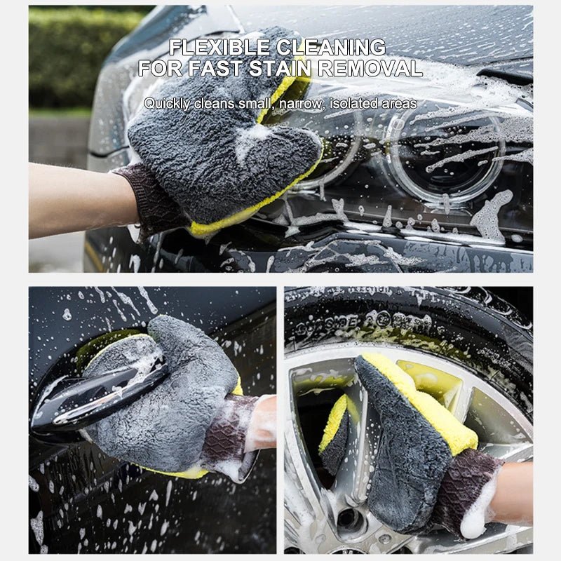 BackUPMYFILESNOW® SEAMETAL microfiber car washing glove with double-faced coral fleece for detailed cleaning and car care.