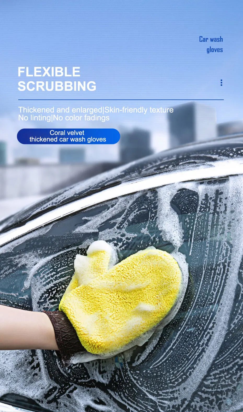 Seametal microfiber car washing glove with double-faced coral fleece, ideal for detailed cleaning and car care.