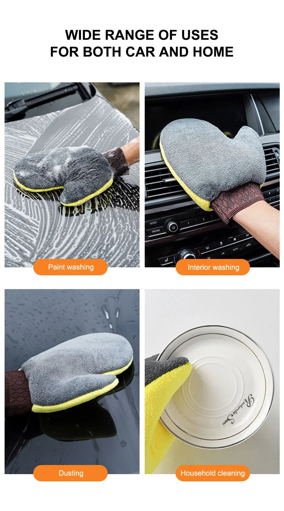Seametall microfiber car washing glove with double-faced coral fleece for gentle car cleaning and detailing.