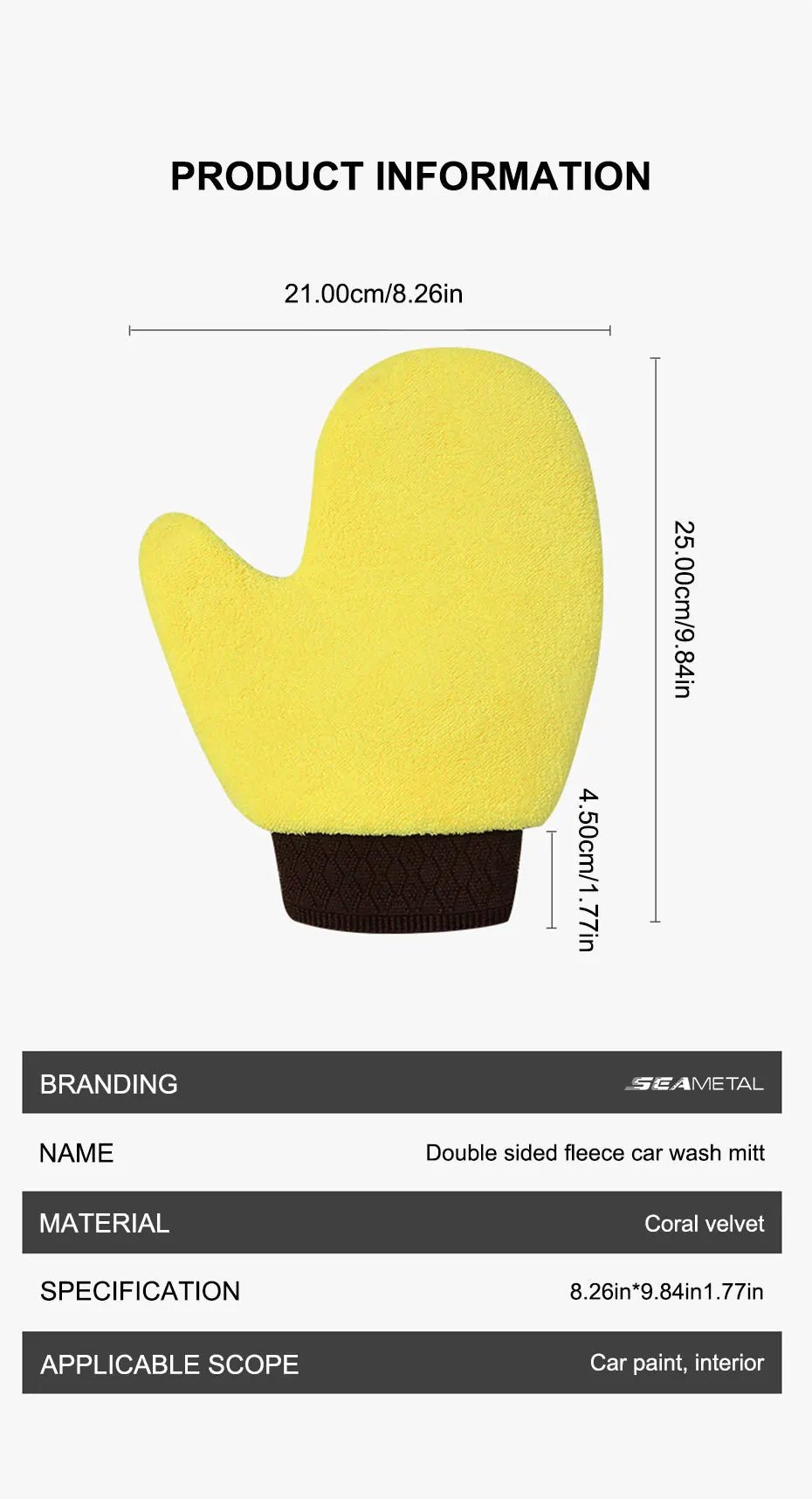 Seametal microfiber car washing glove with double-faced coral fleece for gentle car cleaning and detailing.