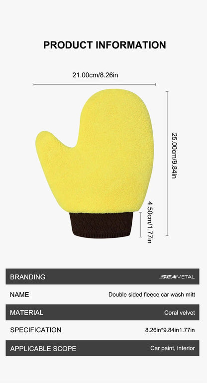 Seametal microfiber car washing glove with double-faced coral fleece for gentle car cleaning and detailing.