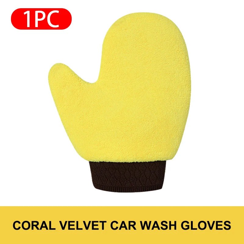 Seametall microfiber car washing glove with double-faced coral fleece for gentle cleaning and detailing of vehicle surfaces.
