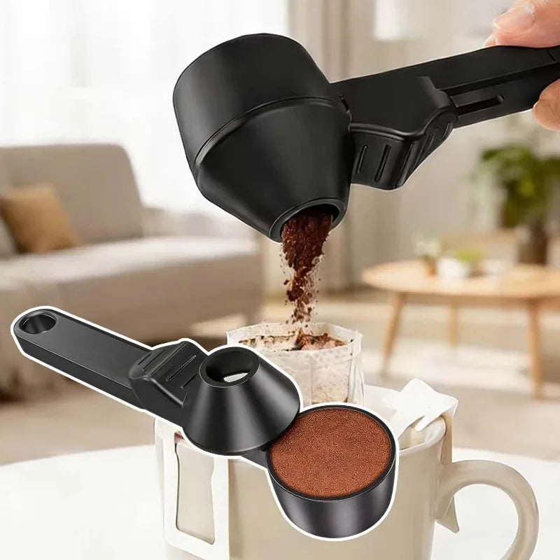 White sliding leakproof coffee scoop measuring spoon, large capacity, portable kitchen gadget for coffee, protein, and milk powder.