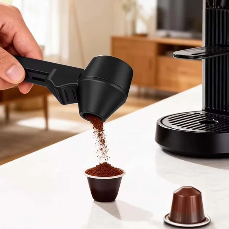 White sliding leakproof coffee scoop with large capacity, ideal for measuring coffee, protein powder, or milk powder in home kitchens.