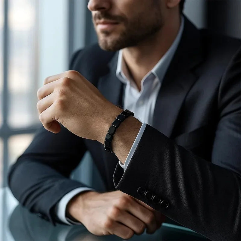 Naturally hematite bracelet supporting T-levels, boosting confidence, mental clarity, and focus, ideal Christmas gift for men.