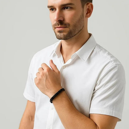 Naturally hematite bracelet for men supporting T-level balance, confidence, mental clarity, and focus, ideal as a Christmas gift.