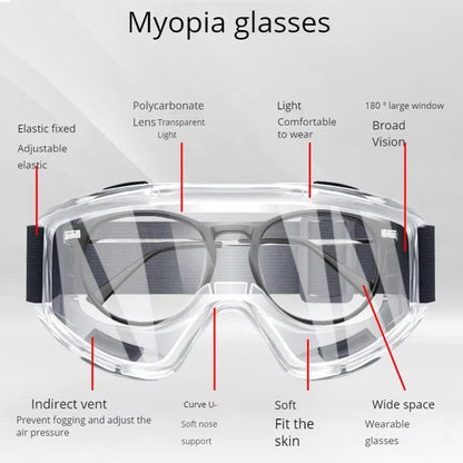 Clear anti-fog safety glasses by BACKUPMYFILESNOW for work, riding, skiing, and sports, with adjustable fit and UV protection.