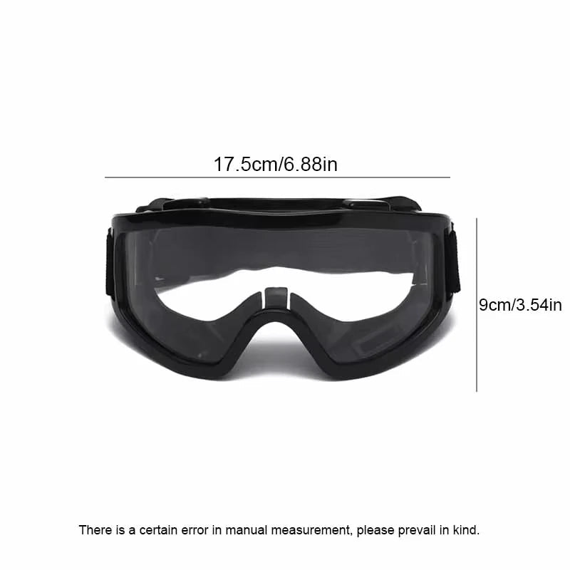 Clear anti-fog safety goggles for work, riding, skiing, and sports with UV protection, adjustable fit, and splash dust resistance.