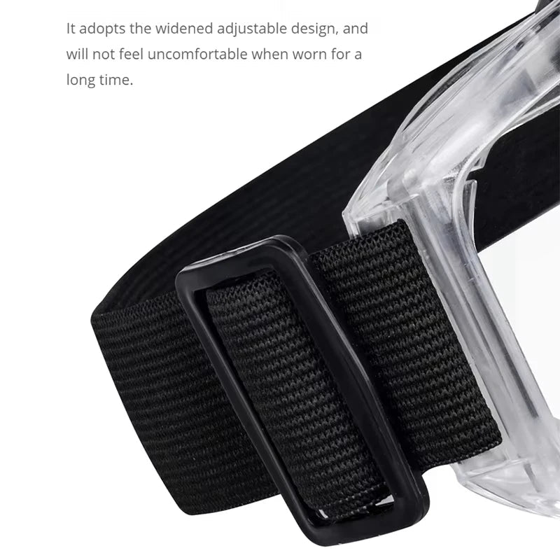 Clear anti-fog safety glasses by BACKUPMYFILESNOW.COM® with adjustable fit, UV protection, ideal for work, riding, skiing, and sports.