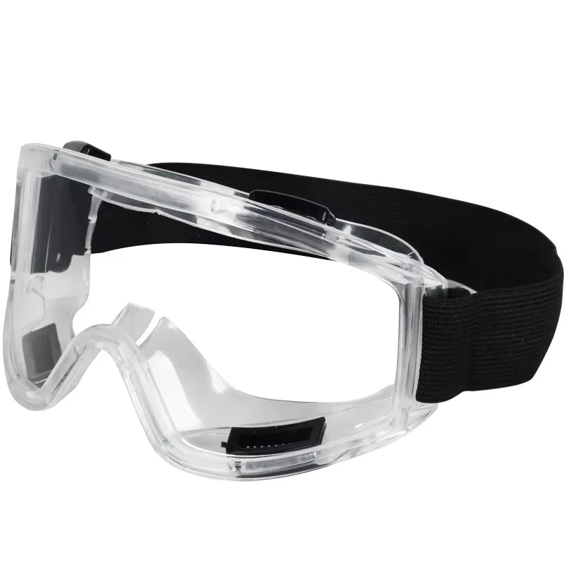 Clear anti-fog safety glasses by BACKUPMYFILESNOW.COM® with adjustable fit, UV protection, ideal for work, riding, skiing, and sports.