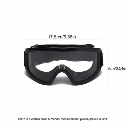 CLEAR anti-fog safety glasses by BACKUPMYFILESNOW.COM® with adjustable straps, splash dust protection, ideal for riding and skiing.