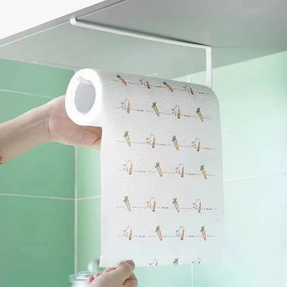 Black paper roll holder and towel rack with cling film storage, bathroom hanging shelf for kitchen tissue accessories, no punching needed.