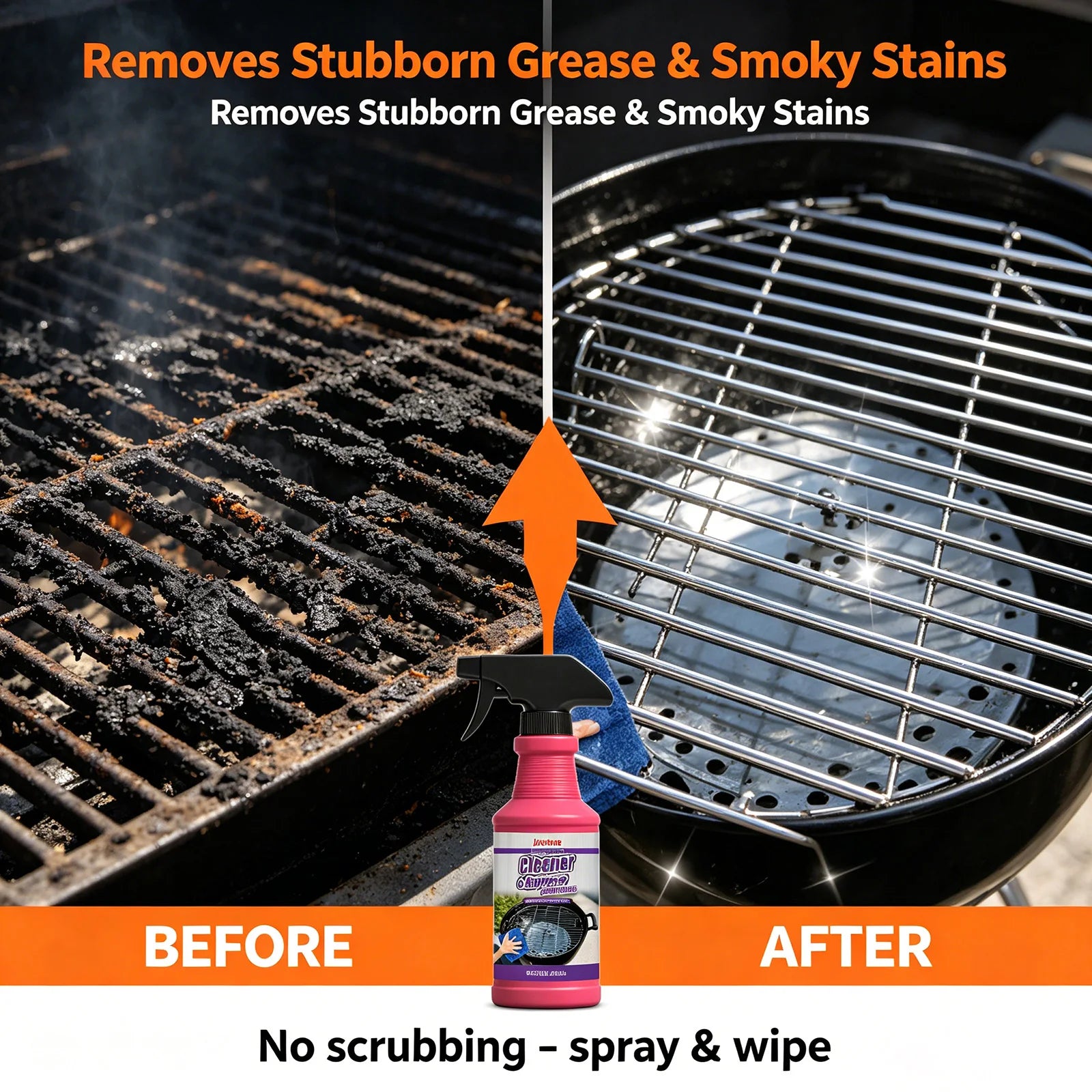 Heavy-duty grill degreaser spray by BACKUPMYFILESNOW.COM for fast removal of baked-on grease, carbon, and stains from BBQ grills.