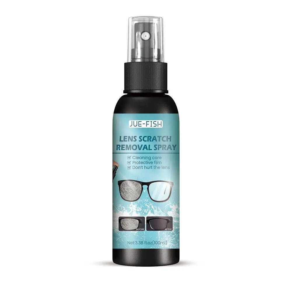 BACKUPMYFILESNOW® glass cleaner and lens spray for sunglasses and eyeglasses, removing scratches and cleaning lenses effectively.