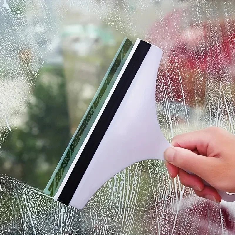 Green silicone water wiper plate for glass cleaning, car windshield, window, bathroom, and kitchen scraper by BACKUPMYFILESNOW.COM®
