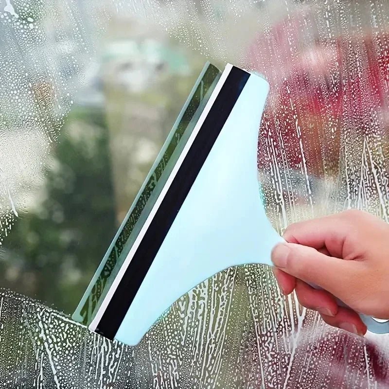 Green silicone water wiper plate glass cleaner scraper for car windshields, windows, bathroom, and kitchen surfaces.