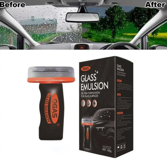 Heavy degreasing cleaning paste for car glass, removes stains from front windshield and rearview mirror efficiently.