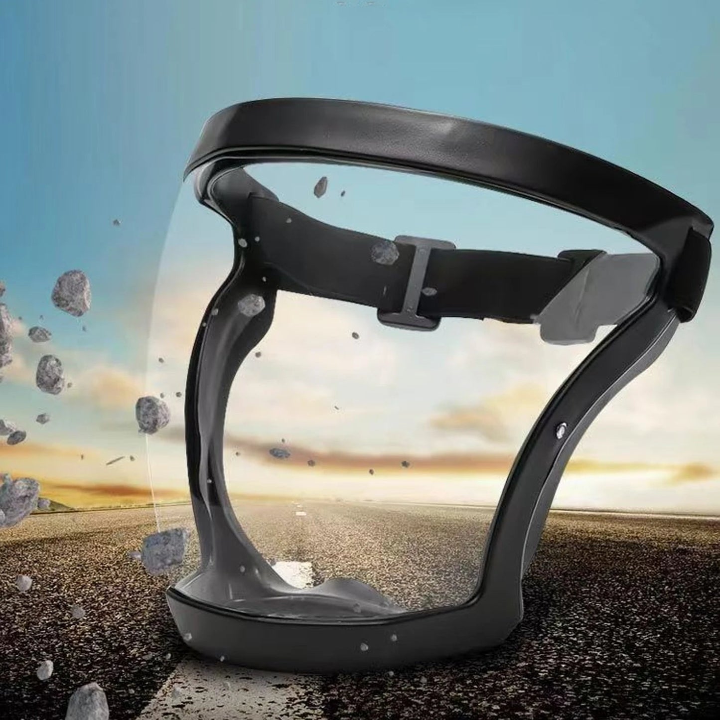 Full face safety goggles and protective mask by BACKUPMYFILESNOW.COM, designed for splash, dust, and impact protection.