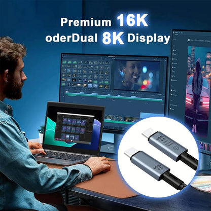 BackupMyFilesNow.com USB 5.0 Type-C cable, 1m, high-speed 80Gbps, 240W fast-charging, male to male for 16K video data transfer.