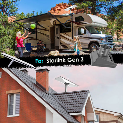 Starlink Gen 3 pipe adapter mounting kit with aluminum alloy roof bracket for 1-2 inch poles, designed for secure satellite dish installation