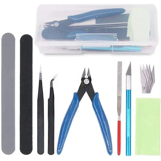 Model Basic Tools for DIY model car building, includes scissors and tweezers, suited for hobbyists and beginners.