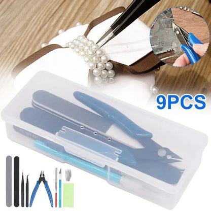 Model Basic Tools set with scissors and tweezers for craft, DIY model car building, hobby assembly, and repairs.