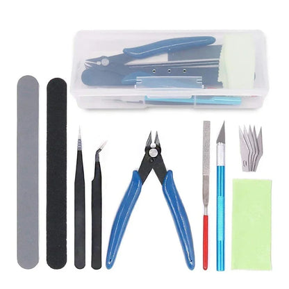 Model Basic Tools set including handmade scissors and tweezers for craft, DIY model car building, and hobby repair.