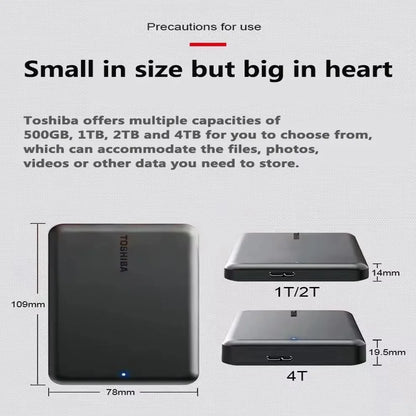Original Toshiba Canvio Basics portable external hard drive in 1TB, 2TB, or 4TB for PS5 and notebook storage with USB 3.2.