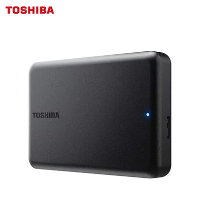 Toshiba Canvio Basics portable external hard drive with 1TB capacity, USB 3.2, used for PS5 and notebook data storage.
