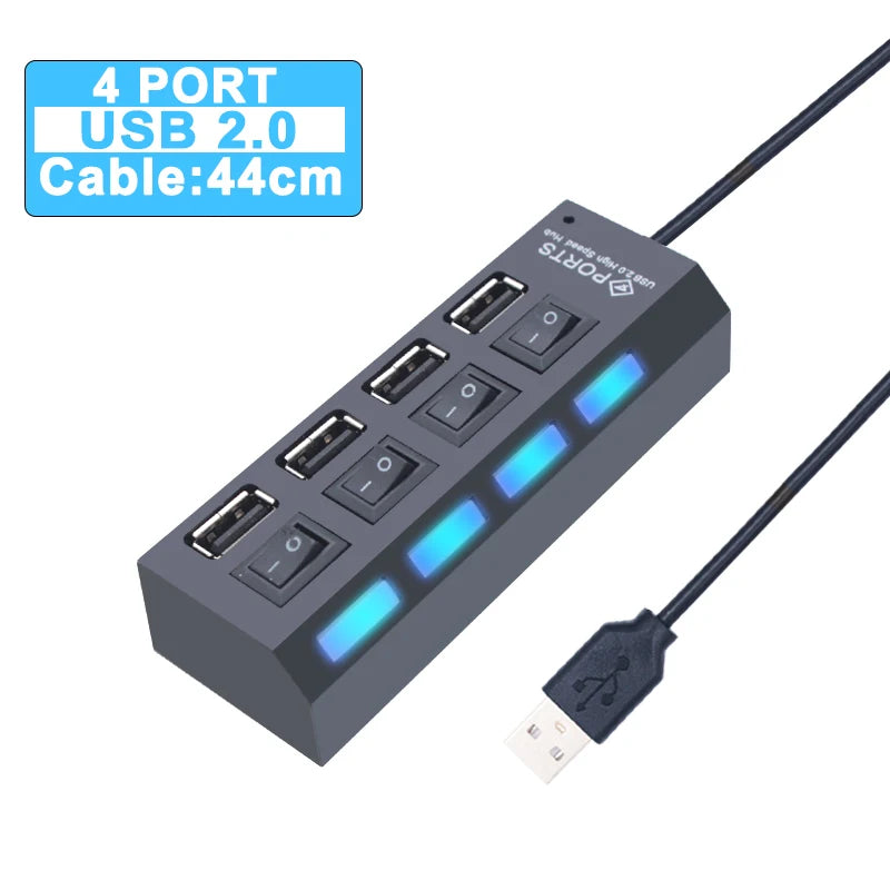 BackupMyFilesNow 7-port USB 3.0 hub with power adapter, multi-usb splitter and switch for PC accessories and device expansion