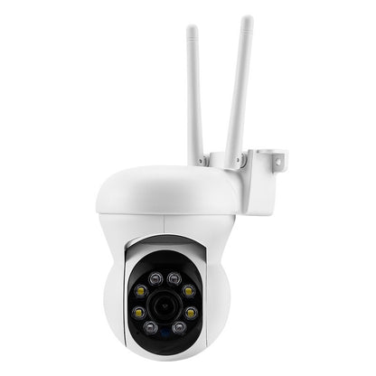 Wireless indoor security camera with smart WiFi from BackupMyFilesNow.com, showing camera lens and mounting bracket.