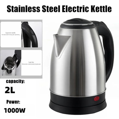 Stainless steel 2L electric kettle by BackupMyFilesNow.com with EU plug, fast boiling water for tea and coffee.