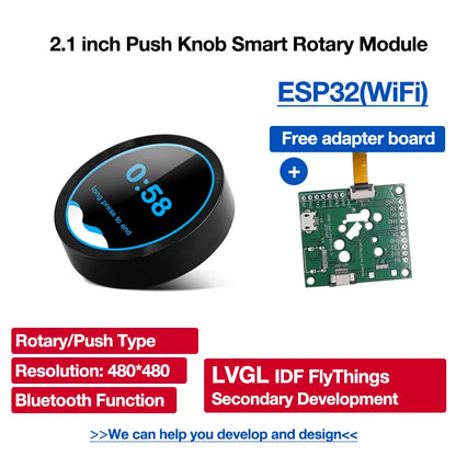 Smart Home ESP32 S3 development board with 2.1-inch circular IPS LCD TFT display, WiFi, Bluetooth, and push knob control.