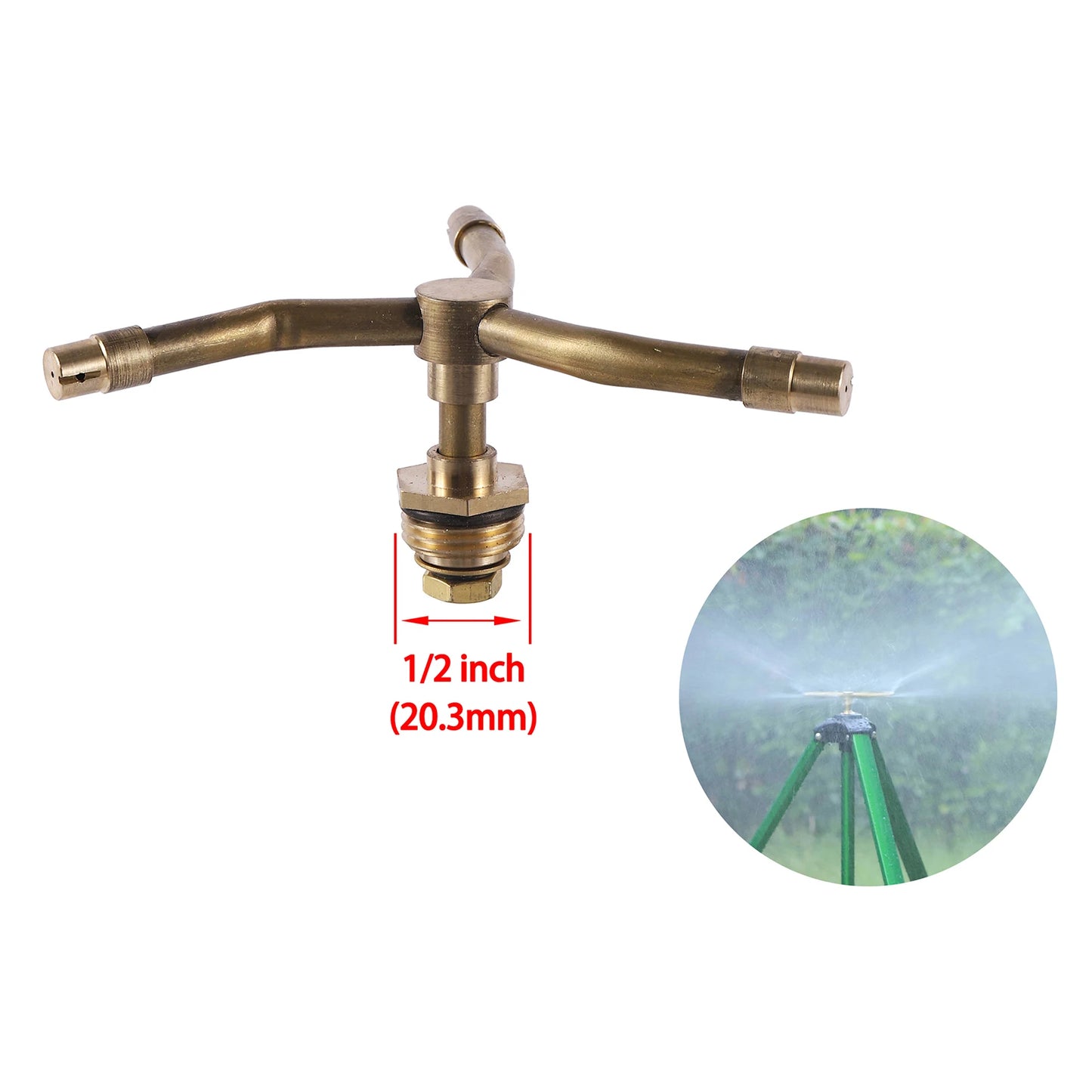 Brass 2/3/4 arm rotating garden sprinkler with 360° spray for lawn, flower bed, and agriculture watering.