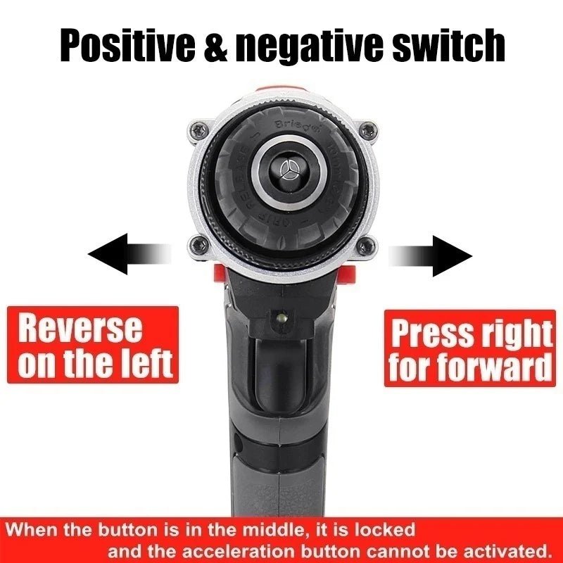 21V cordless impact drill and screwdriver by BackupMyFilesNow.com showing a compact lithium-ion battery-powered power tool with a plastic storage box.