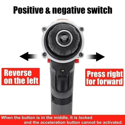 21V cordless impact drill and screwdriver by BackupMyFilesNow.com showing a compact lithium-ion battery-powered power tool with a plastic storage box.