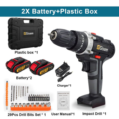 BackupMyFilesNow 21V cordless impact drill with lithium-ion battery, compact electric screwdriver, and mini wireless hand drill.