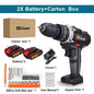 21V cordless impact drill by BackupMyFilesNow.com with lithium-ion battery, plastic storage box, and compact design for power tools.