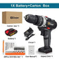 21V cordless impact drill and screwdriver with lithium-ion battery, compact design, plastic storage box, ideal for power drilling tasks