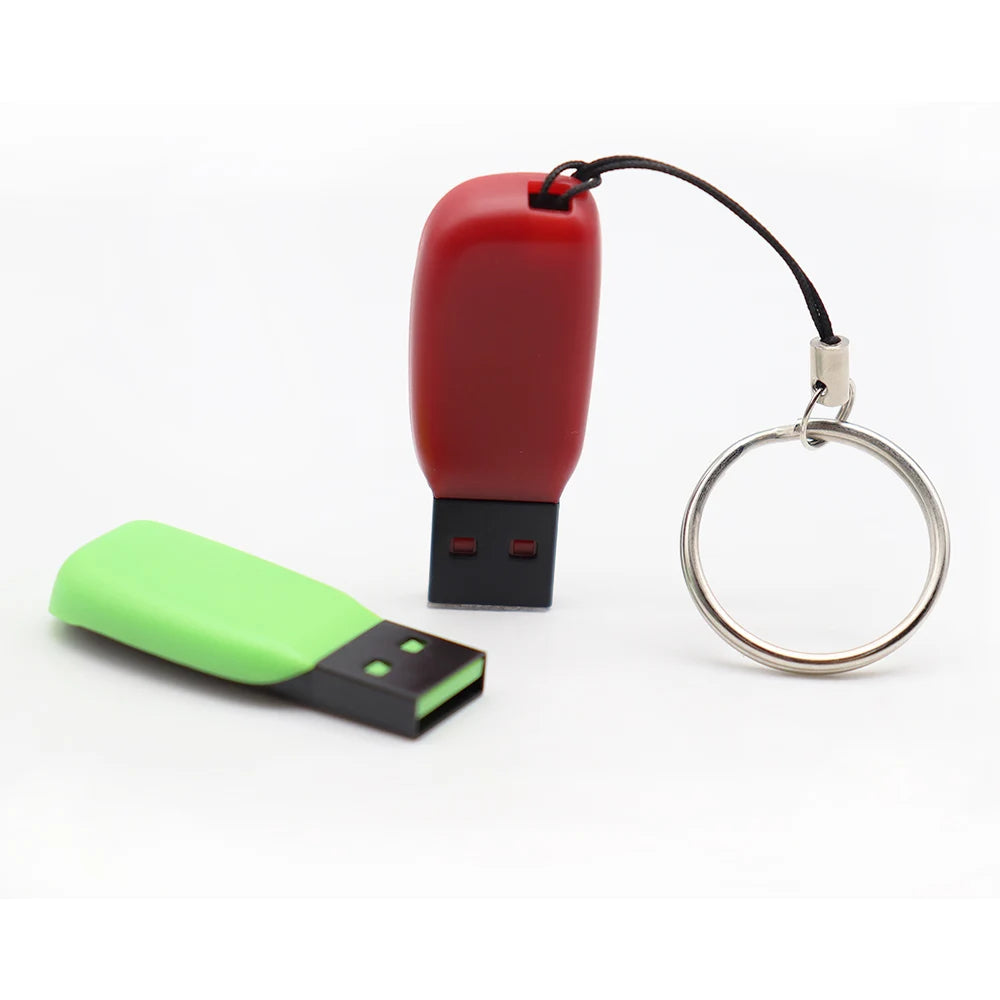 Red 16GB USB flash drive by BackupMyFilesNow.com, custom logo, mini plastic design, available in multiple storage capacities.