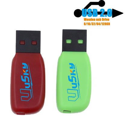 Red 2GB USB flash drive from BackupMyFilesNow.com, compact plastic memory stick with custom logo option.