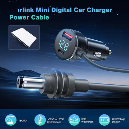 High-quality black Starlink DC power adapter cable in multiple lengths for Starlink Mini, compatible with BACKUPMYFILESNOW.COM® products.