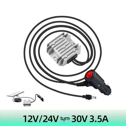 BackupMyFilesNow 12V/24V Step Up Converter boosting to 30V, 3.5A for car, Starlink, mini power cords, and accessories.
