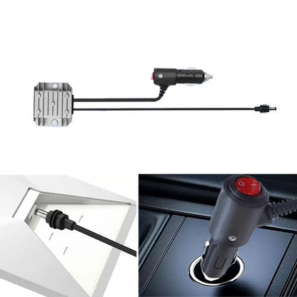BackupMyFilesNow 12V/24V to 30V car power converter for Starlink, showing the compact step-up converter with connected mini power cord.