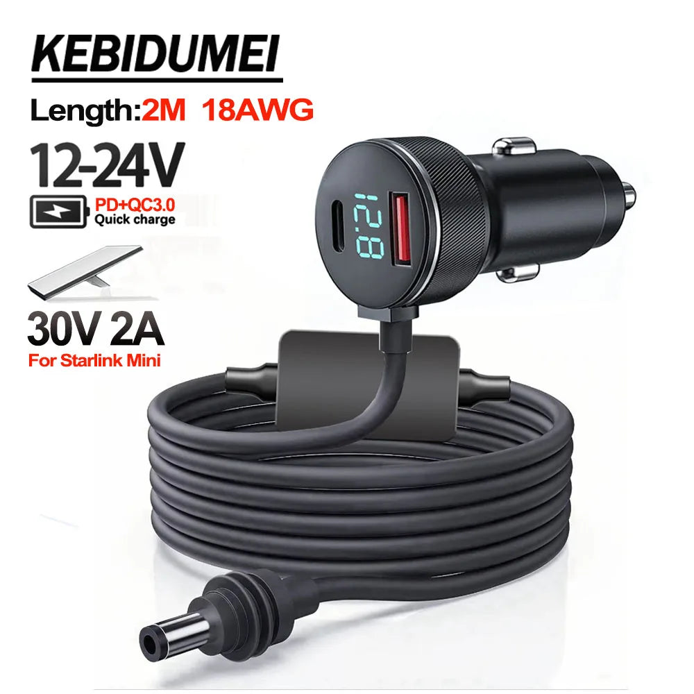 Waterproof Starlink mini power adapter by BACKUPMYFILESNOW.COM, 12V-24V to 30V step-up converter with digital voltmeter and Type C charging