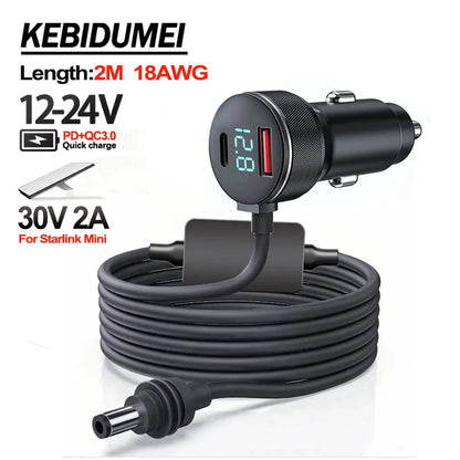 Waterproof Starlink mini power adapter by BACKUPMYFILESNOW.COM, 12V-24V to 30V step-up converter with digital voltmeter and Type C charging