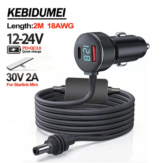 Waterproof Starlink mini power adapter by BACKUPMYFILESNOW.COM, 12V-24V to 30V step-up converter with digital voltmeter and Type C charging