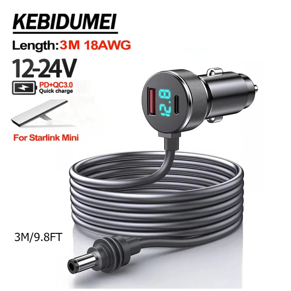 Waterproof Starlink Mini Power Adapter from BACKUPMYFILESNOW.COM, 12V-24V to 30V 2A step-up converter with digital voltmeter and Type C port.