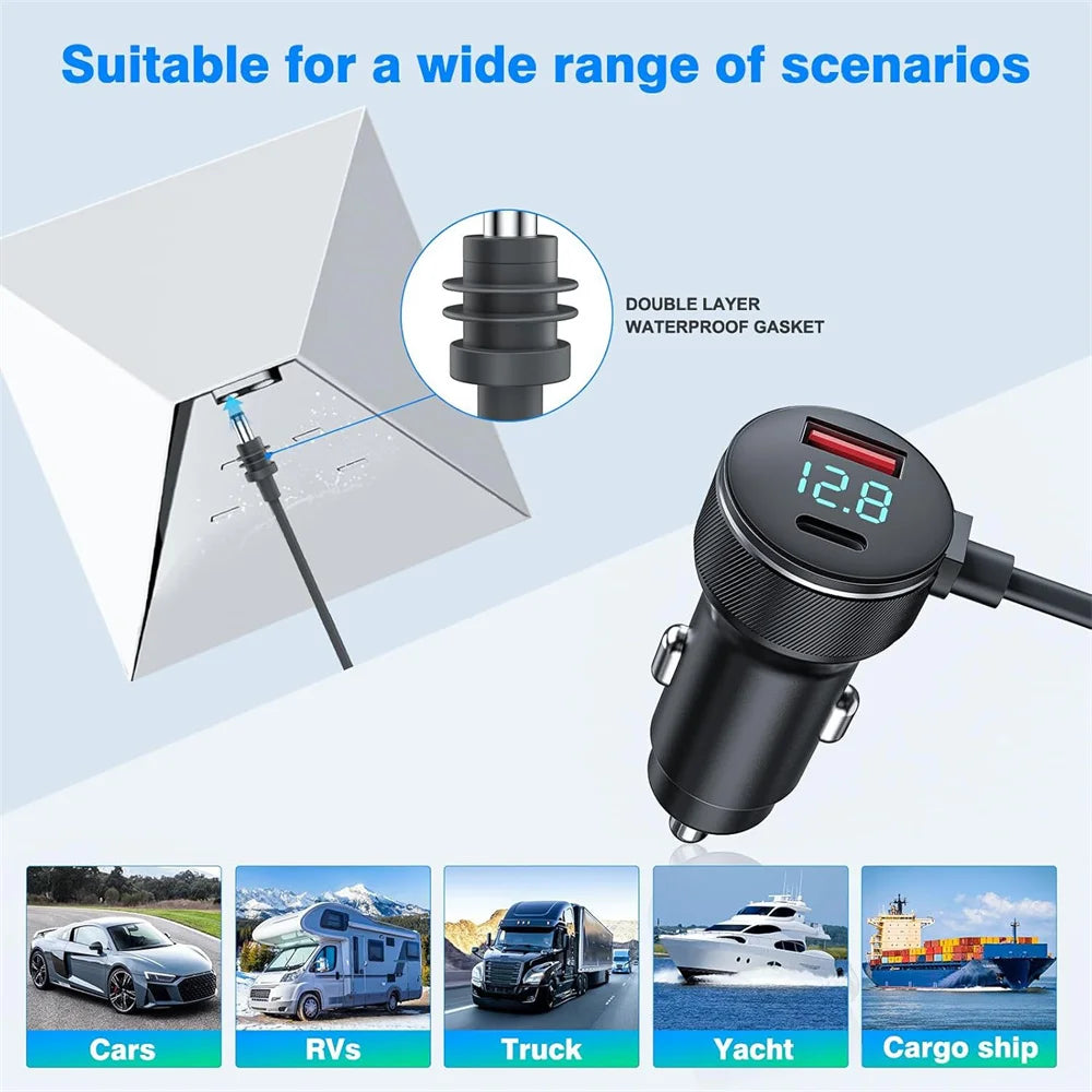 BackupMyFilesNow 2M/3M 18AWG DC power cable for Starlink Mini, waterproof with voltmeter, 12V-24V, PD45W, QC3.0 dual charger outlet.