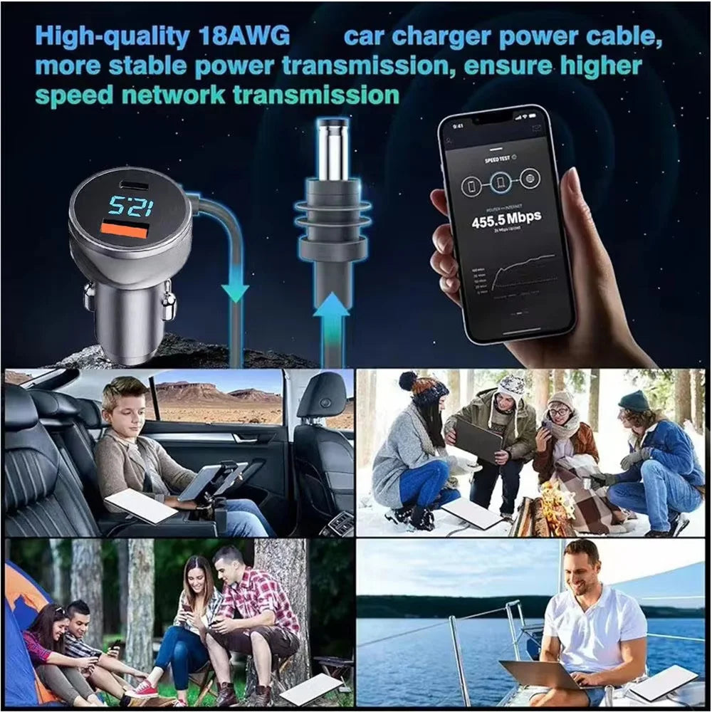 BackupMyFilesNow® 2M/3M 18AWG DC power cable for Starlink Mini, waterproof dual charger with voltmeter, 12V-24V, PD45W, QC3.0